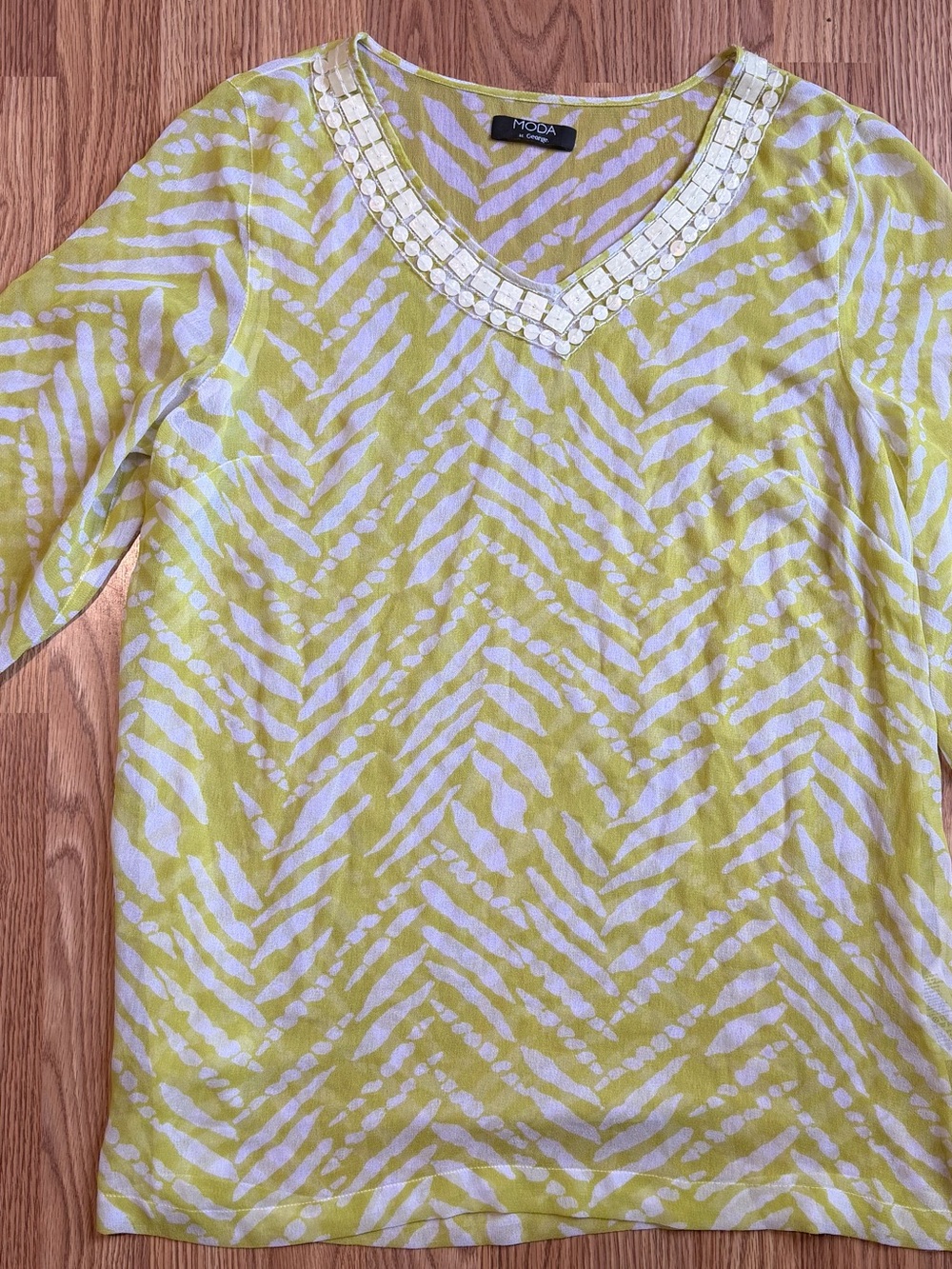 George Lime Green and White V-Neck Embellished Tunic